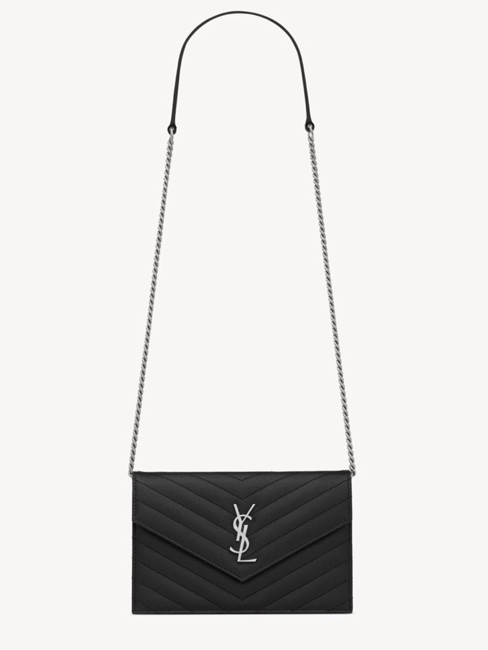 Saint Laurent CASSANDRE ENVELOPE CHAIN WALLET IN GRAIN DE POUDRE LEATHER - Picture 2 of 13